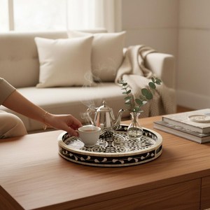 Handmade Vanity Tray, Bone Inlay Serving Tray | <b>Decorative</b> Artisan Serve ware | <b>Kitchen</b> Home <b>Decor</b> Tray | Indian Gift - Product Image 6