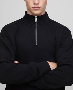 <b>Men</b> Long Sleeve Athletic <b>Quarter</b> <b>Zip</b> Running Sweatshirt 100% Cotton Stand Collar Lightweight Puff Print Jogging Active Top - Product Image 2