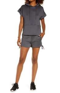 Custom Made Ladies Sports Gym Running Summer Hoodie <b>Set</b> Long Hooded Dress with <b>Mesh</b> Back Short Sleeve for Women - Product Image 3