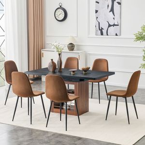 Set Moderno e Lussuoso di Tavolo da Pranzo Espandibile a 6 Pezzi con Sedie, Tavolo Allungabile 59-71 Pollici, Sedie in Tessuto Tecnologico 59-71 Pollici - Product Image 3