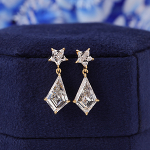 ต่างหูเพชรทรงหยดน้ำ 5 กะรัต ทรงคิทคัท ทองคำขาว 14K ดีไซน์เรขาคณิต ของขวัญสำหรับเจ้าสาว - Product Image 1