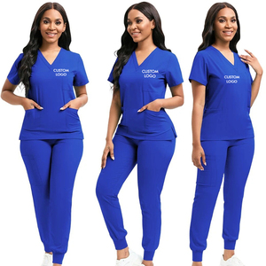 Nurse Set Embroidery Customizable Women's Nursing Uniforms Hospital Medical <b>Scrubs</b> Chest Pocket Both Way Spandex Salon Uniforms - Product Image 1