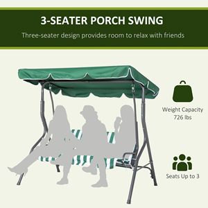 3-Person Porch <b>Swing</b> Chair with Green Canopy Garden <b>Swing</b> Seat for Adults Steel <b>Frame</b> Cushions Armrests Outdoor Patio Furniture - Product Image 4