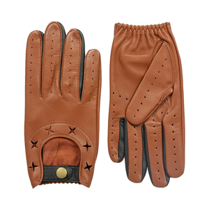 Gants de conduite en cuir marron, à doigts entiers, perforés avec découpes étoilées, sangle de poignet réglable, unisexe, toutes saisons, personnalisables - Product Image 1