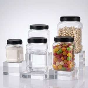 <b>Square</b> Clear PET <b>Plastic</b> <b>Container</b> 2L with Black Screw Lid for Food Storage Packaging Vietnam Factory OEM ODM - Product Image 5