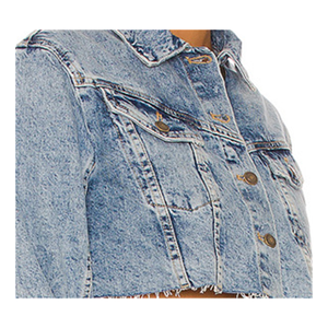 Personalizado al por mayor nueva chaqueta de mezclilla de gran tamaño lavado azul corto Mujer otoño punto casual abrigo bordado Varsity chaqueta - Product Image 4