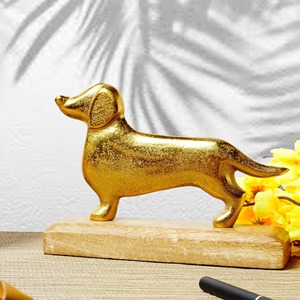 Brass <b>Dog</b> Figurine With Wooden Base Decorative <b>Table</b> Showpiece For Home Office Stylish Animal Decor Display From India - Product Image 5