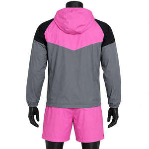 Ensemble veste à capuche et short pour homme, couleur contrastée, léger, coupe-vent, polyester, sportif, tenue de sport d'été - Product Image 2