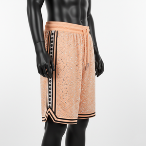 Shorts de basketball pour hommes en polyester respirant de haute qualité avec empiècements latéraux effet pêche et logo thermocollé – Idéal pour l'entraînement - Product Image 3