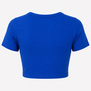 เสื้อครอปท็อปผู้หญิงขายส่ง ผ้าฝ้าย 100% เป็นมิตรกับสิ่งแวดล้อม ระบายอากาศได้ดี คอกลม แขนสั้น ทรงหลวม สวมใส่สบาย รับผลิตแบบ OEM พร้อมโลโก้และขนนก - Product Image 3