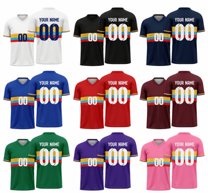 เสื้อฟุตบอลผู้ชายแบบสั่งทำ คอวี แขนสั้น พิมพ์ลายแบบซับลิเมชั่น ระบายเหงื่อได้ดี ลายทาง ดีไซน์ทันสมัย เหมาะกับทุกฤดูกาล ทรงผู้ใหญ่ 100% - Product Image 4