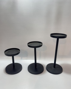 Modern Brass Gold Aluminium Pillar <b>Candle</b> Holders Set 2 Cylinder Base <b>Tray</b> Top Pedestal Stands Minimalist Table Centerpiece - Product Image 4