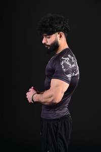 Unisex Quick Dry Gym <b>Clothing</b> Set Fitness Compression T-Shirt & Pants with Gingham Plaid Mesh UPF50+ Front Logo for Bodybuilding - Product Image 2