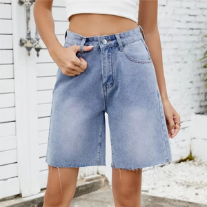 Women's Washed Straight Casual Denim Shorts Streetwear Style <b>Patchwork</b> Pattern Short Jeans Pants for Girls and Ladies - Product Image 2