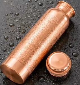 High Quality Pure Copper Water Bottle Handmade Hammered Finish Health Benefit <b>Drinkware</b> For Home Office Gym Travel At Best Price - Product Image 1