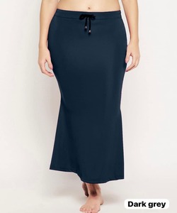 Women Dark Grey <b>Elastic</b> <b>Waist</b> Straight Ankle-Length <b>Skirt</b> With Drawstring Casual Knitted Spandex Polyester Fabric - Product Image 1