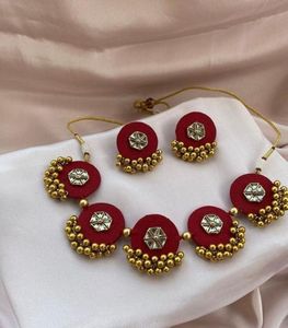 handmade green yellow fabric kundan necklace earrings <b>set</b> traditional wedding haldi mehendi pearl beaded <b>indian</b> ethnic <b>jewellery</b> - Product Image 1