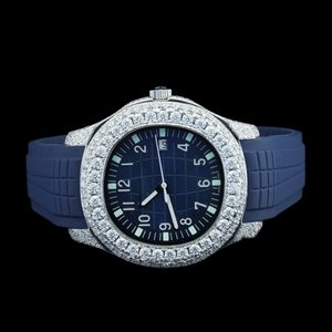 Best Personalized Round Dial With Auto Date Features <b>Blue</b> Color Rubber Strap Moissanite Diamond <b>Man's</b> Design Quartz <b>Watch</b> - Product Image 1