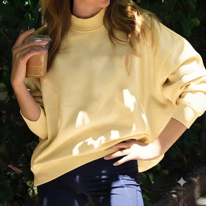 <b>Women's</b> Basic Oversized Mockneck <b>Sweatshirt</b> Soft Cotton Blend Long Sleeve Relaxed Pullover Modern Fashion Apparel - Product Image 1