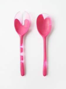 Ensemble de serveurs à salade en résine alimentaire tendance, la décoration de table la plus populaire avec cuillère et fourchette à salade, ustensiles de cuisine tendance - Product Image 2