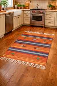 พรมปูพื้น/พรมเชือกผูก ลายดอกไม้ทันสมัย ทำจากผ้าฝ้าย ทำมือ ซักเครื่องได้ ใช้ได้สองด้าน เหมาะสำหรับการเดินทางและใช้ในบ้าน - Product Image 2