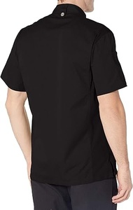 Veste de chef noire à manches courtes pour homme, fermeture à boutons, 100 % polyester, uniforme de restaurant et de bar, tissu tissé - Product Image 3