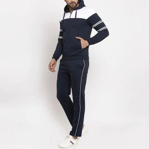 Survêtement pour homme, couleur bleu marine, à blocs de couleur, avec capuche, manches longues, fermeture éclair sur le devant, décontracté, avec poches latérales, pour l'automne - Product Image 2