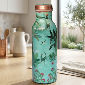Handmade Floral <b>Metal</b> <b>Water</b> <b>Bottle</b> With Copper Lid Portable Drinkware Set - Product Image 5