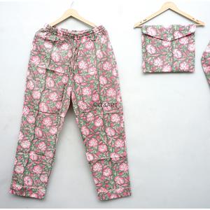 Ensemble de pyjamas en coton 100% à imprimé floral, manches longues, col mandarin, vêtements de nuit décontractés, saison printemps - Product Image 4