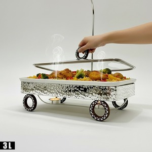Modern Stainless Steel With Ceramic <b>Food</b> <b>Warmer</b> with Tempered Glass Top and Decorative Wheel Base for Modern Buffet & Catering - Product Image 2