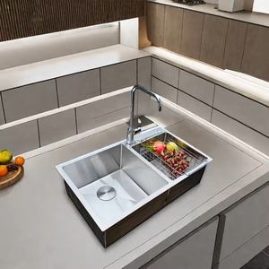 PN 8045 haut standard SUS 304 Évier de cuisine fait main à montage sur le dessus en acier inoxydable à double cuve de l'usine du Viet Nam - Product Image 5