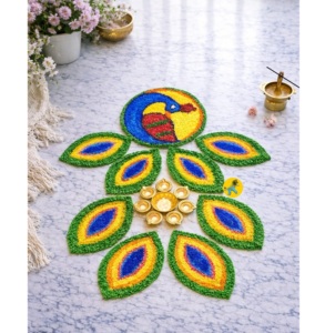 ชุดเสื่อปูพื้นลายขนนกยูงอินเดีย แพ็ค 10 ชิ้น ซักได้ กันน้ำ สำหรับตกแต่งพื้นในเทศกาลดิวาลี ตกแต่งทางเข้าบ้าน - Product Image 5