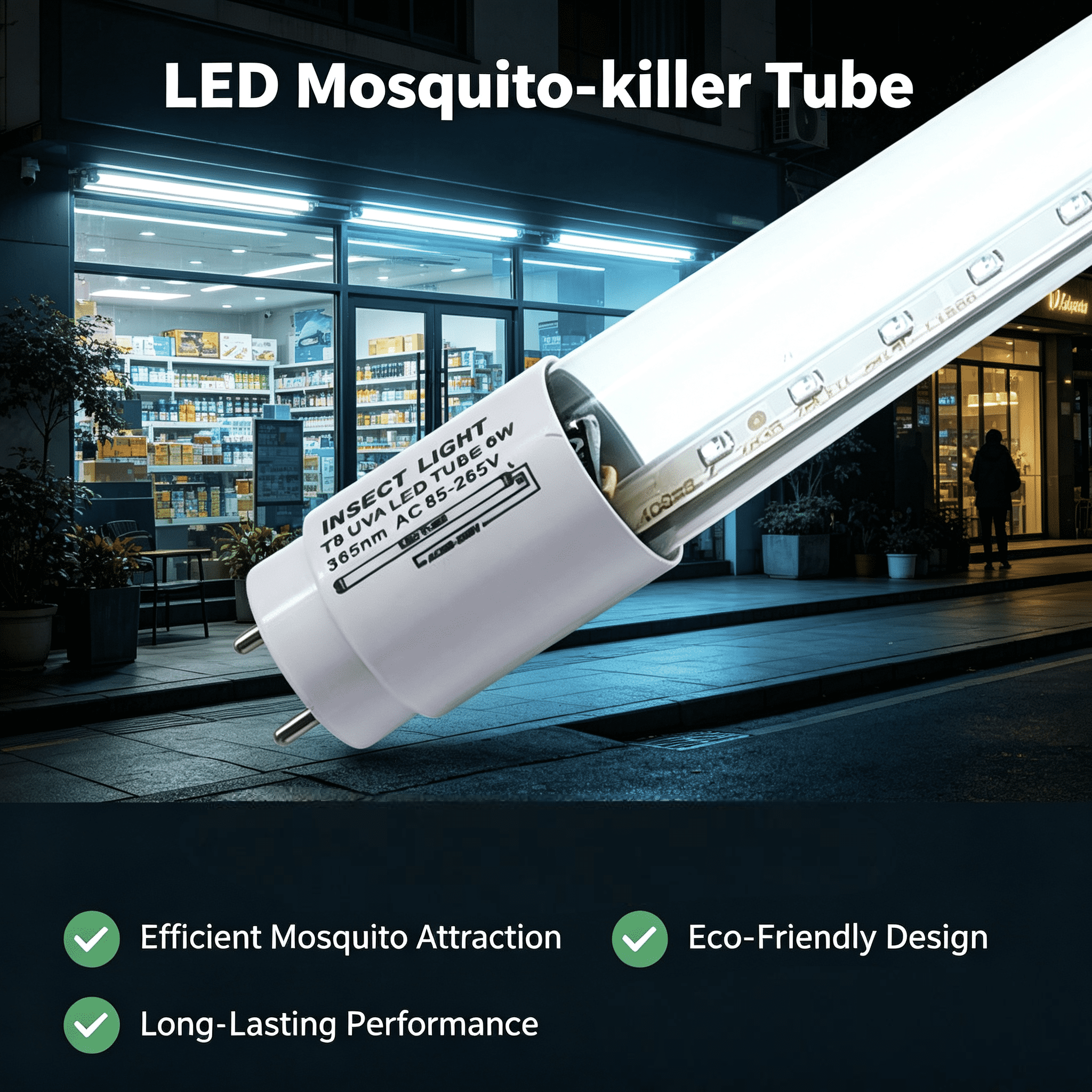 Efficient UV LED Mosquito Killer Tube 365nm UV Light Insect Trap Lamp for Indoor/Outdoor Use 2FT 4FT