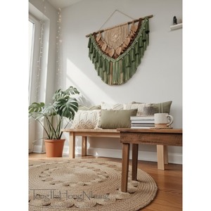 Bohemian Macrame Wall Hanging Foliage Pattern Triangle Shape Natural Fiber Home Decor Living Room Art Piece Single-Piece Package - Product Image 4