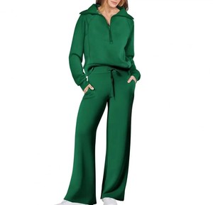 Conjunto Deportivo Verde para Mujer con Capucha, Manga Larga, Color Sólido, Casual, Transpirable, Holgado, con Bolsillos con Cordón - Product Image 1