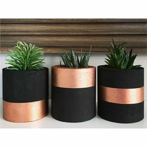 Pot de fleurs moderne en ciment noir, pot à fleurs en béton rayé cuivre rose doré, pots cylindriques décoratifs nordiques pour la décoration de la maison - Product Image 1
