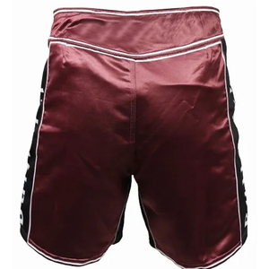 Shorts en satin bordeaux pour homme avec panneau latéral noir, taille élastique, taille mi-haute, décontractés, sportifs, respirants, en polyester tissé - Product Image 4