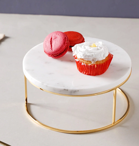 High Quality 100% Natural Stone <b>Marble</b> <b>Cake</b> <b>Stand</b> with Brass Base Custom Logo Reusable for Kitchen Parties & Weddings - Product Image 2