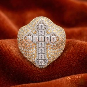 <b>Mens</b> Gold Tone Moissanite Diamond Cross <b>Ring</b> Hip Hop Statement Jewelry Fashion <b>Ring</b> <b>for</b> <b>Men</b> Modern Wear - Product Image 4
