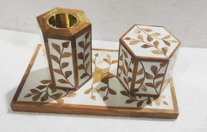 ILAHI's Indian Handmade <b>Bone</b> Horn Wood Pine Wood Black Inlay All-<b>Season</b> Aromatic Incense Burner Box and Tray Set - Product Image 2
