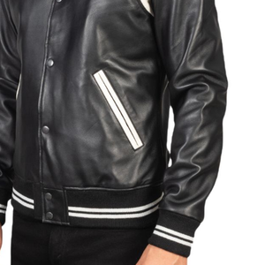 Blouson universitaire unisexe en laine coupe-vent et respirant, col montant noir, logo frontal, doublure en coton, streetwear personnalisable, hiver 2026 - Product Image 5