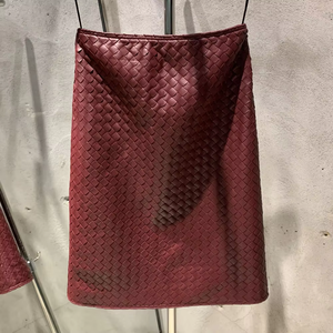 Jupe plissée taille haute en cuir véritable anti-plis moulante décontractée bordeaux pour femme 2026 - Product Image 3