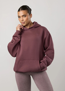 Conjunto de chándal de forro polar transpirable de 2 piezas para mujer, de longitud completa, personalizado, color uva, casual, liso, 365, de ajuste regular, con sudadera con capucha y pantalones de chándal - Product Image 2