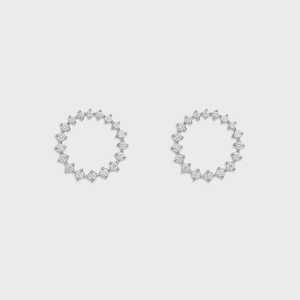 Boucles d'oreilles clous cercle ouvert en or massif 14K, luxe classique, fermeture push-back, pour usage quotidien, diamant taillé certifié IGI 1,20 ct, clarté VS+ - Product Image 3
