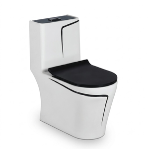 Inodoro de una Pieza Contemporáneo en Color Blanco con Asiento Negro y Descarga de Doble Flujo con Sifón - Product Image 1