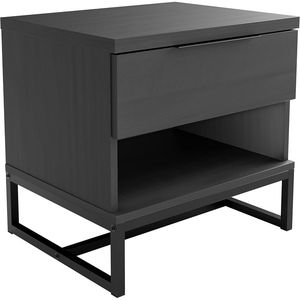 Comodino Moderno Nero con Un Cassetto e Ripiano Aperto, Tavolino da Camera da Letto Catania - Product Image 1