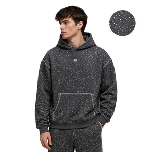 Sweat-shirts personnalisables pour hommes, de haute qualité, entièrement ornés de strass, streetwear délavé, 400 GSM, pull-over OEM, 100% coton épais - Product Image 1
