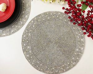 Luxury Handmade bead <b>placemat</b>, living room table decoration, <b>beaded</b> tablemat, silver - Product Image 4
