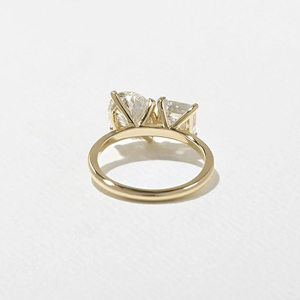 Bague de fiançailles unique Toi et Moi en gros, sertie de diamants taille poire et émeraude, deux pierres, en or massif 14K/18K, bague duo - Product Image 5
