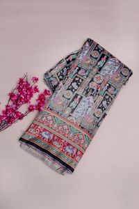 Tissu jacquard en viscose pure noir à imprimé ethnique avec bordure éléphant pour la confection de robes Kurti de créateur - Product Image 6